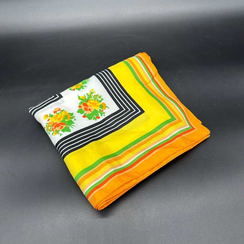 Vintage Scarf Italian Floral Yellow Orange 1970s Flowers Italy Baar & Beards